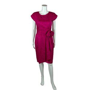 Vintage 80s Silk Dress Women's Medium Fuchsia Pink Cutout Ruched Waist Cocktail